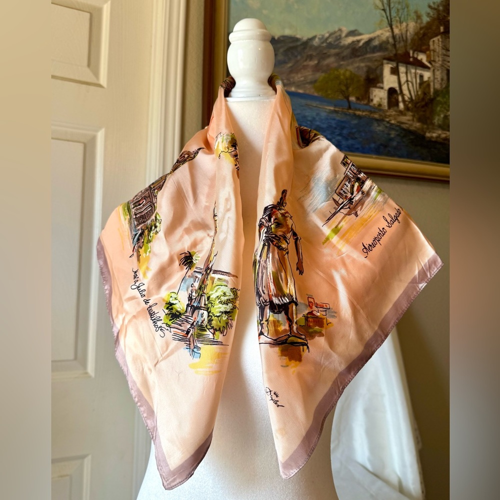 Vintage Souvenir Silk Scarf Porto Alegre Brazil